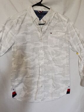 Tommy Hilfiger Boy’s White Patterned Long-Sleeve Button-Up Shirt 12/14